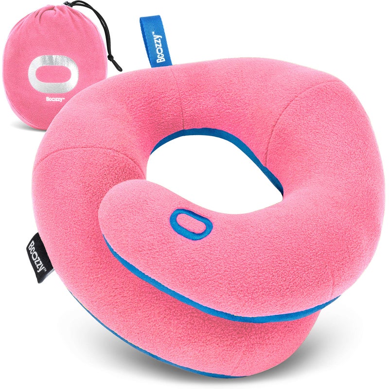 BCOZZY Kids Travel Neck Pillow (8-12 Y/O) - Patented Soft Child Pillow for Head & Chin Support in Car, Airplane, and Road Trip Sleeping. Adjustable Size. Carry Bag. Fully Washable. Medium, Pink - Image 1